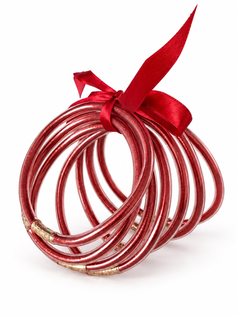Set of 7 Glitter Red Jelly Bracelets with Gold Accent Brand New